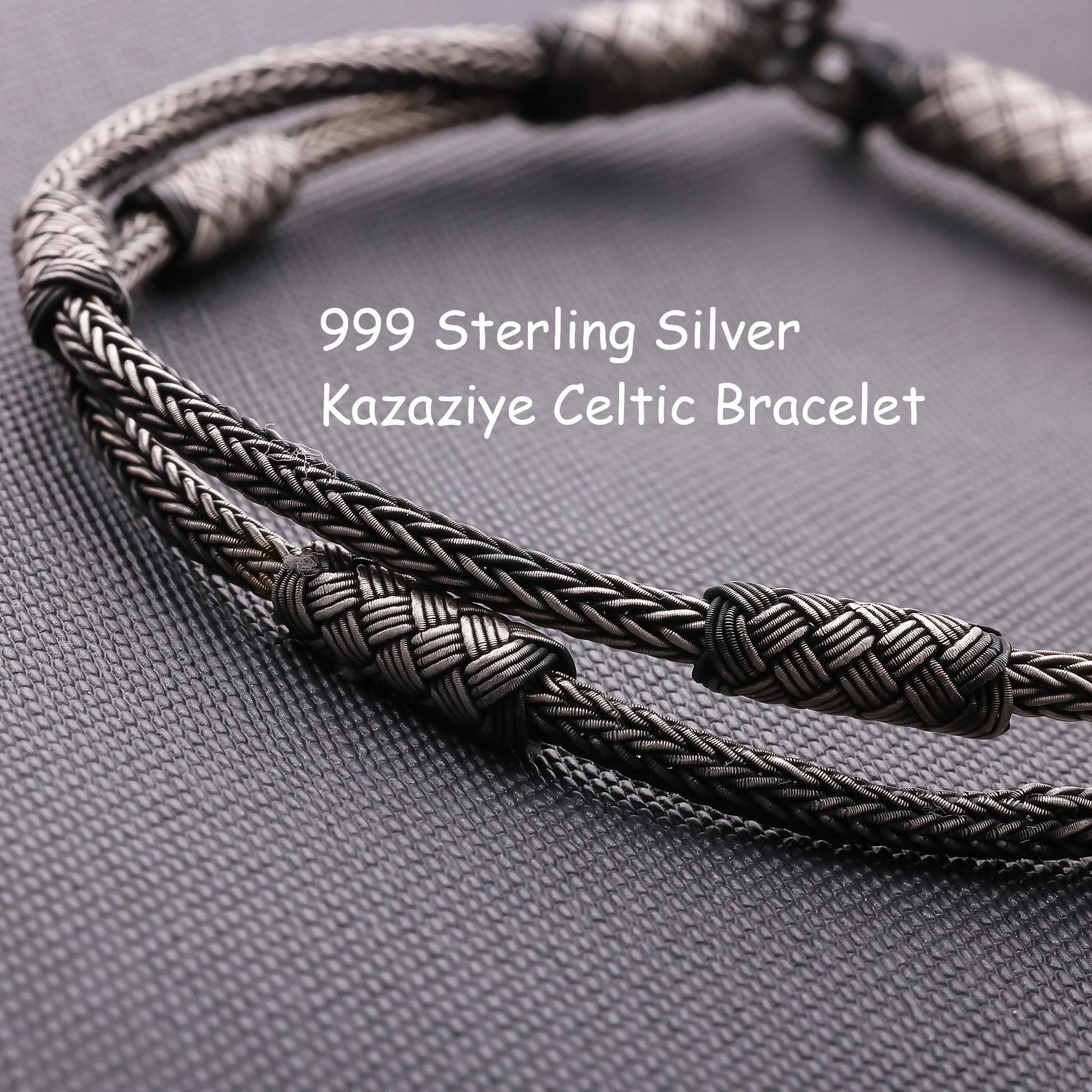 Viking Bracelet - 999 Sterling Silver Kazaziye Hand Braided Bracelet Men, Oxidized Woven Celtic