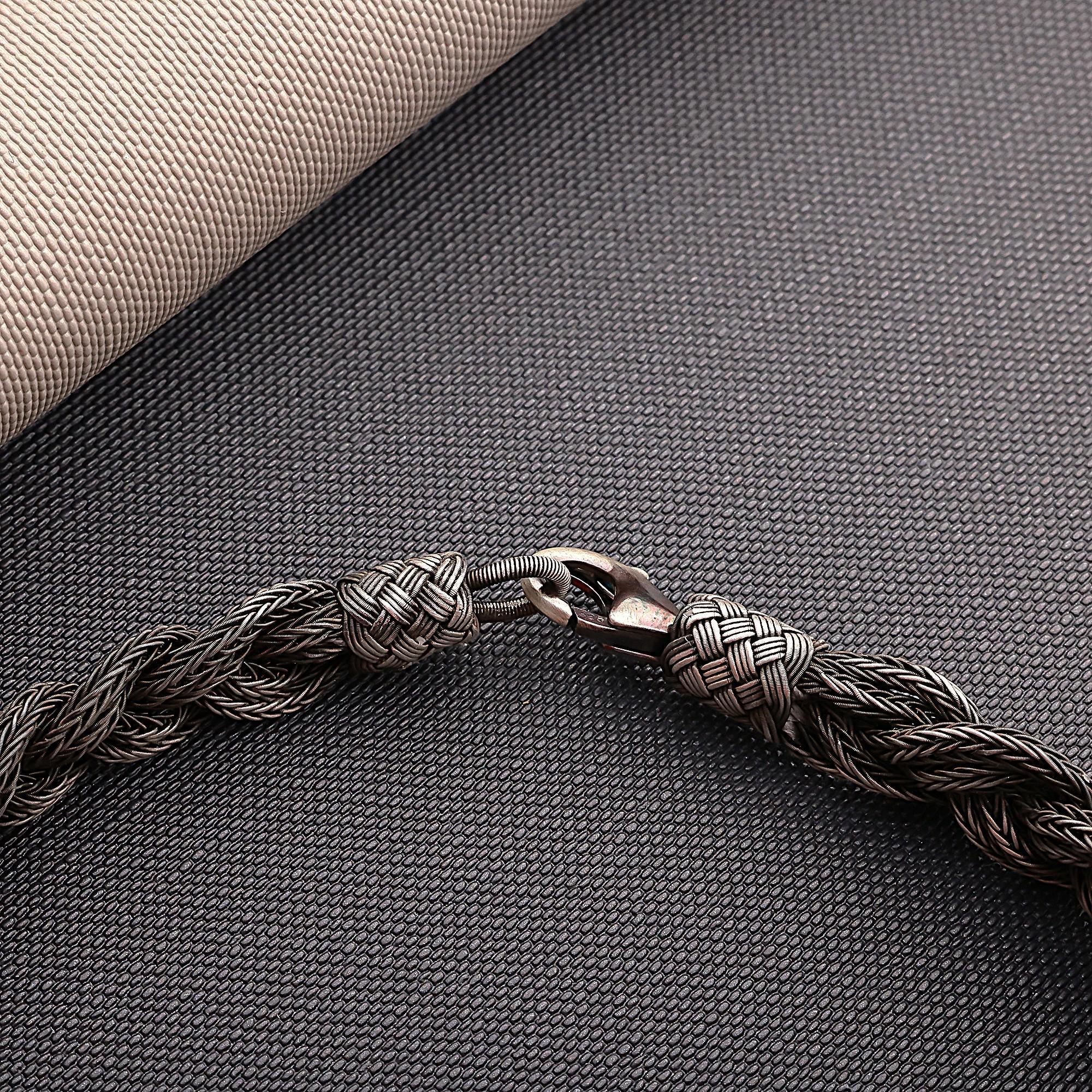 Viking Bracelet - 999 Sterling Silver Kazaziye Hand Braided Bracelet Men, Oxidized Woven Celtic