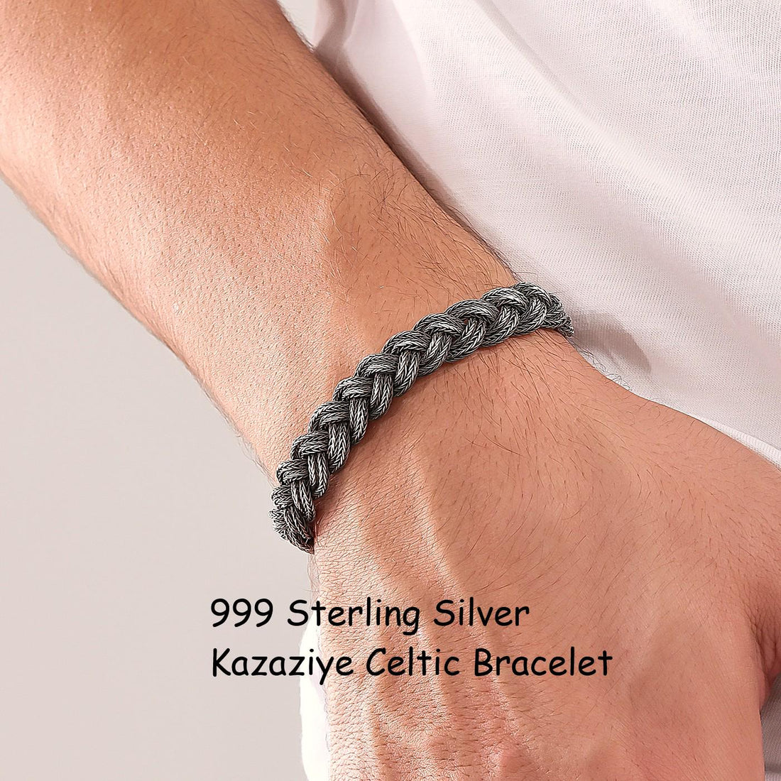 Viking Bracelet - 999 Sterling Silver Kazaziye Hand Braided Bracelet Men, Oxidized Woven Celtic