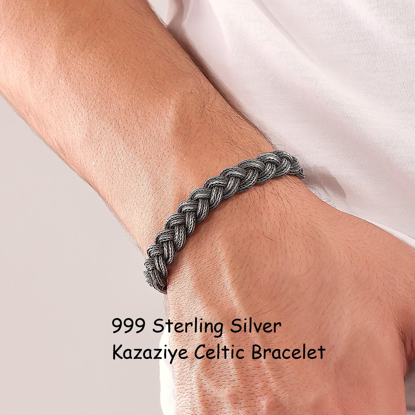 Viking Bracelet - 999 Sterling Silver Kazaziye Hand Braided Bracelet Men, Oxidized Woven Celtic