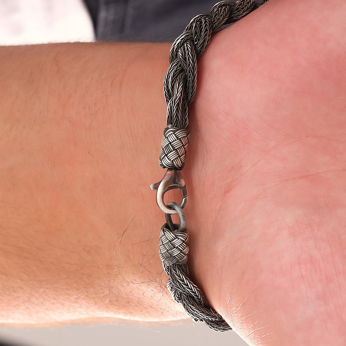 Viking Bracelet - 999 Sterling Silver Kazaziye Hand Braided Bracelet Men, Oxidized Woven Celtic