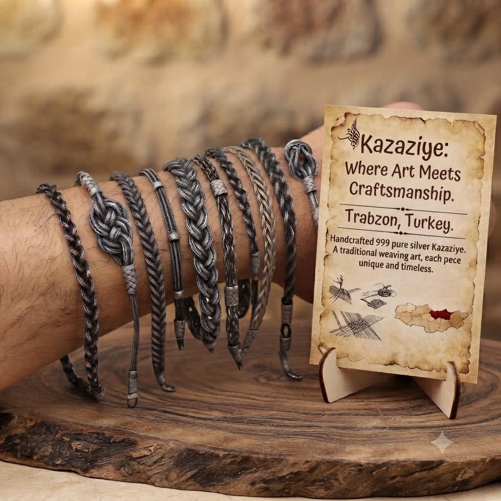 Viking Bracelet - 999 Sterling Silver Kazaziye Hand Braided Bracelet Men, Oxidized Woven Celtic