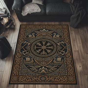 Viking Vegvisir Compass Rug - Viking Vegvisir Rug, Nordic Compass Area Carpet, Norse Mythology Home