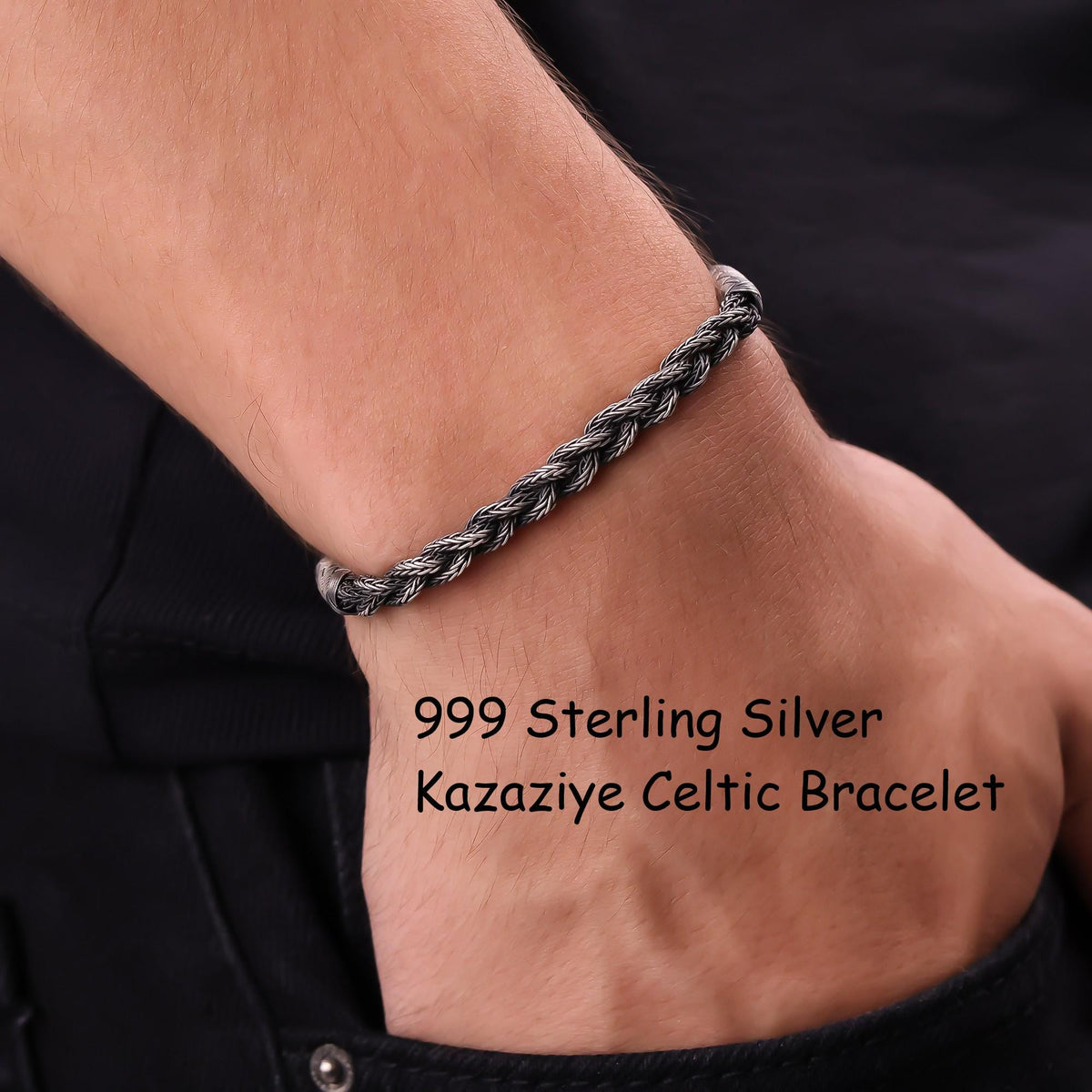 Viking Bracelet - 999 Sterling Silver Kazaziye Hand Braided Bracelet Men, Oxidized Woven Celtic