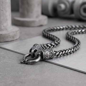 Viking Necklace - Viking Franco Necklace With Celtic Knot Clasp, Unisex Sterling Silver Thick