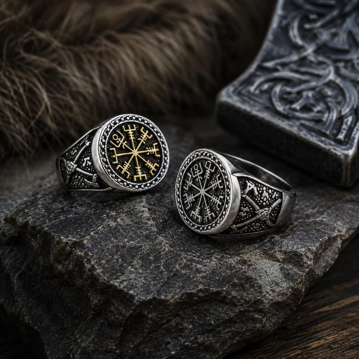 Viking Rune Ring Set of 3 · Norse Stainless Steel Band · Elder Futhark · Nordic Warrior Ring Men