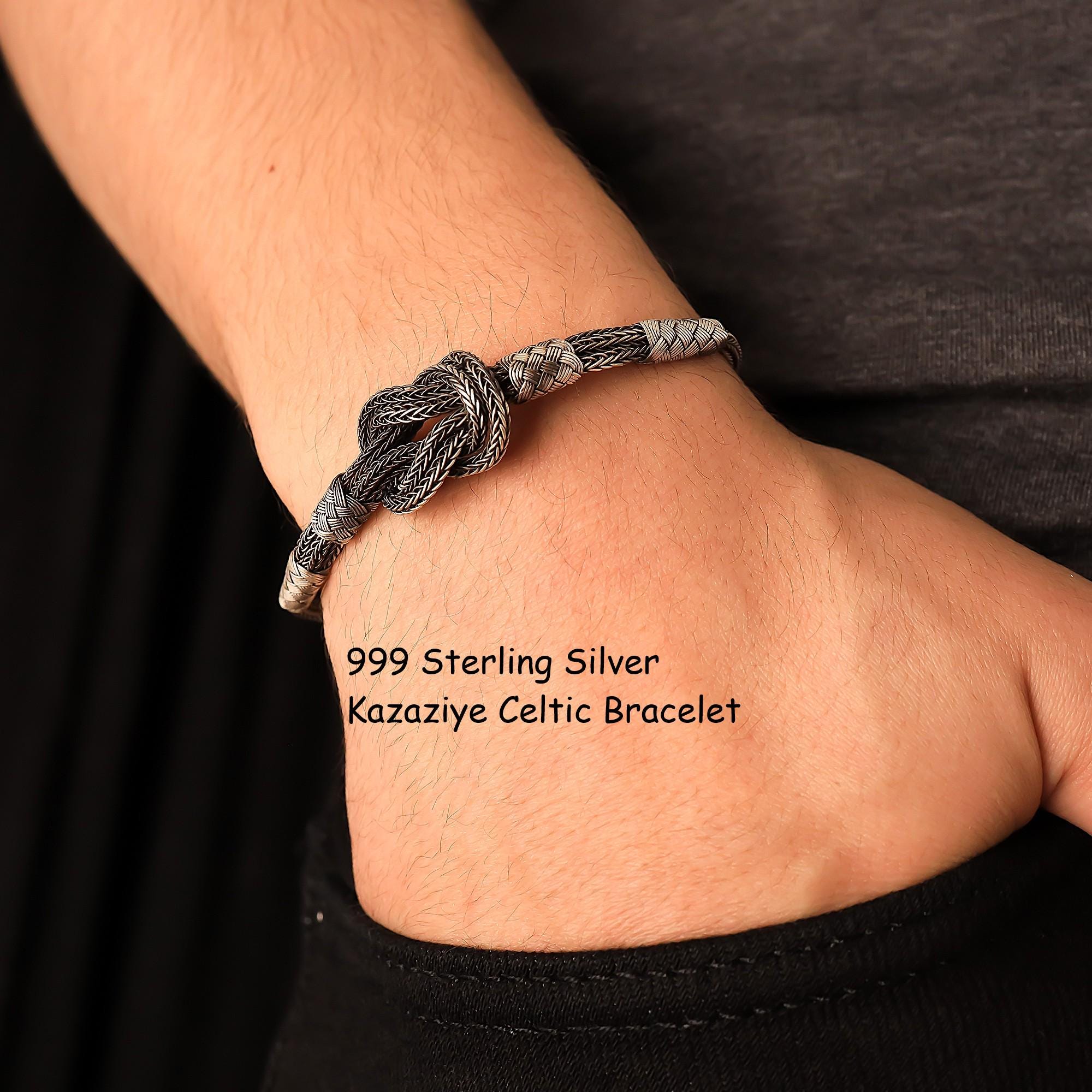 Viking Bracelet - 999 Sterling Silver Kazaziye Hand Braided Bracelet Men, Oxidized Woven Celtic