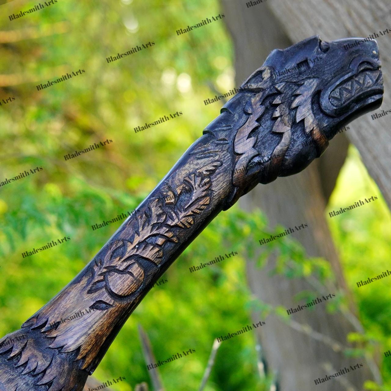 Viking Wolf Weapon Replica - Handmade Viking Raven Axe, Wolf Axe, Norse Hatchet, Medieval Axe