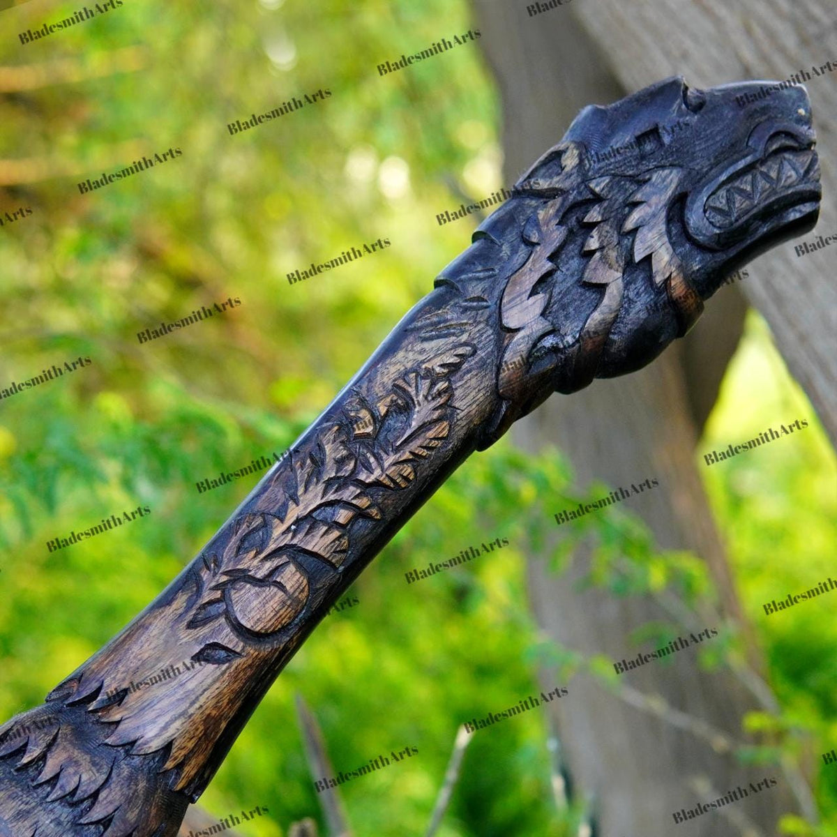Viking Wolf Weapon Replica - Handmade Viking Raven Axe, Wolf Axe, Norse Hatchet, Medieval Axe