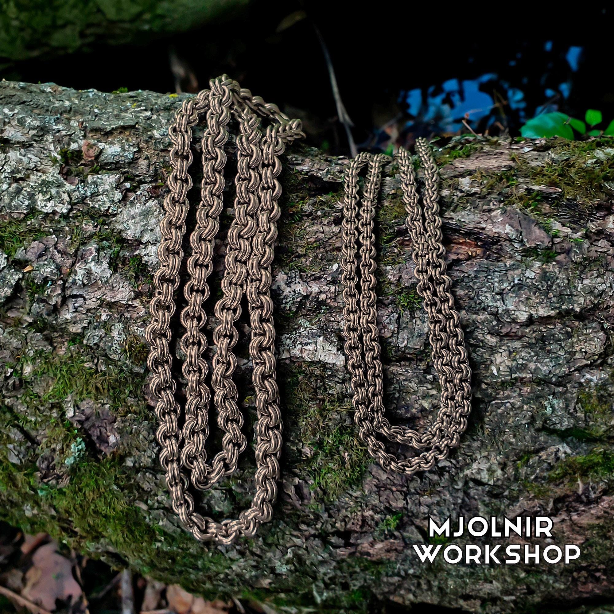 Viking Necklace - Bronze Double-link Viking Chain Necklace - Norse Jewelry
