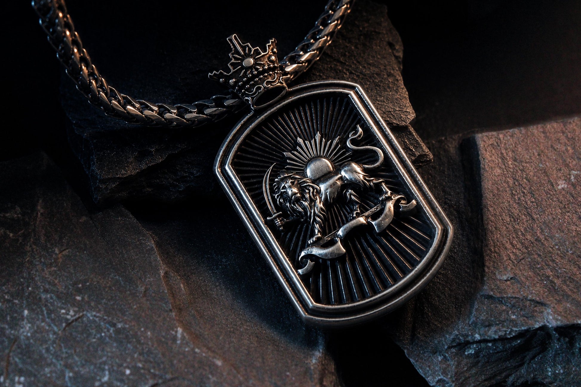 Viking Necklace - Sterling Silver Lion Head Pendant: Viking Sword Amulet