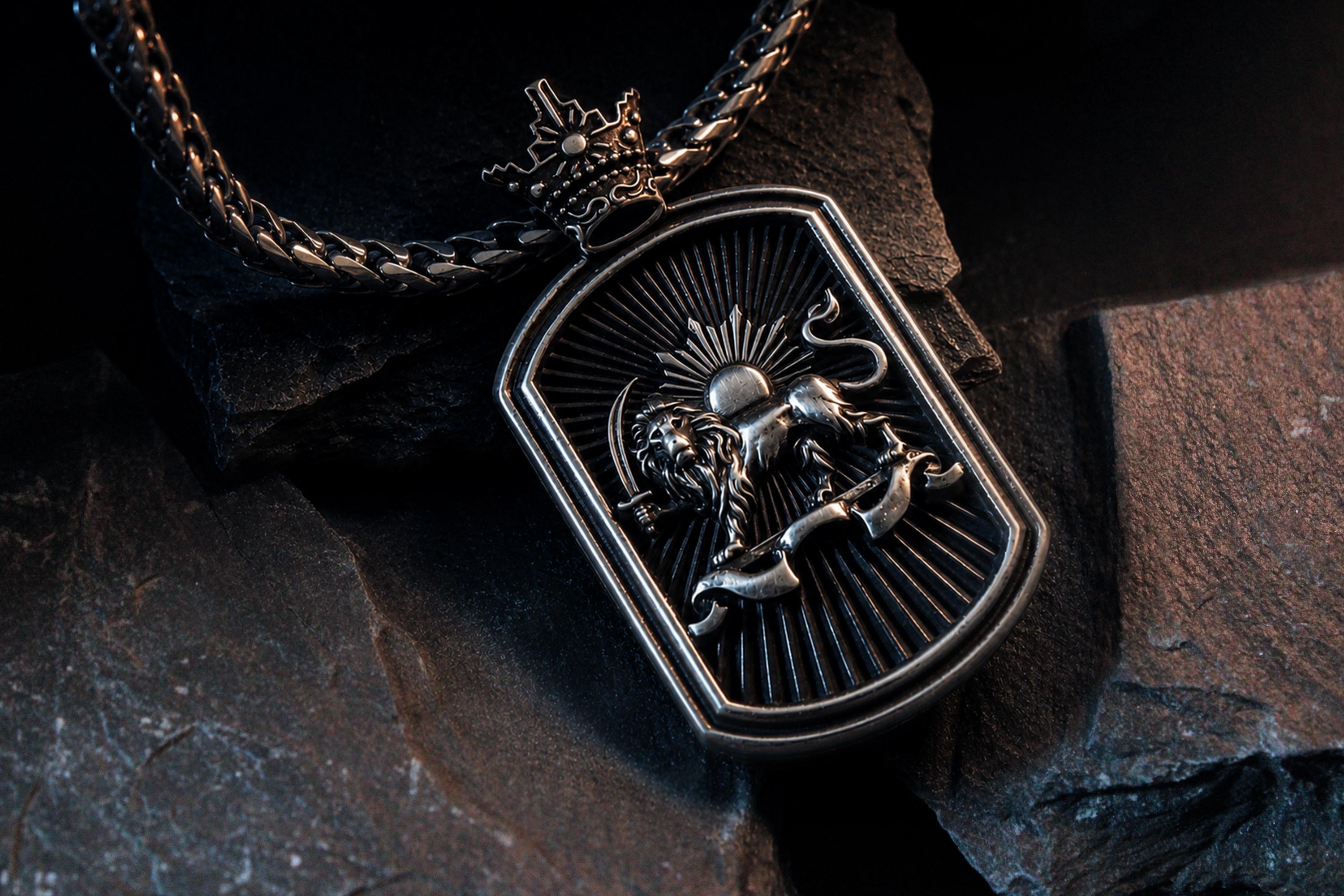 Viking Necklace - Sterling Silver Lion Head Pendant: Viking Sword Amulet