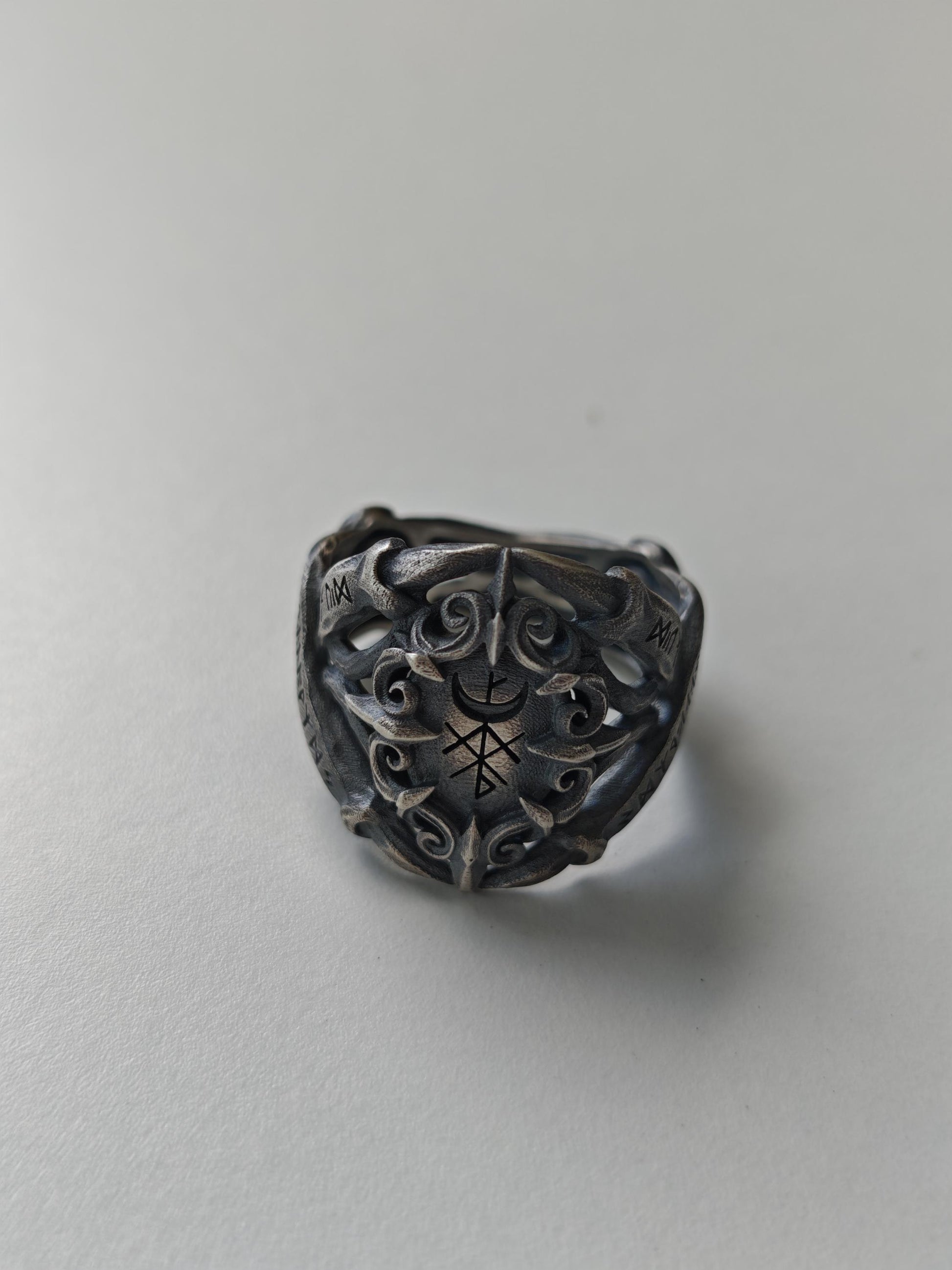 Viking Rune Ring - Viking Gothic Occult Bindrune Shield Intertwined Rune Band Ring, Silver Jewelry
