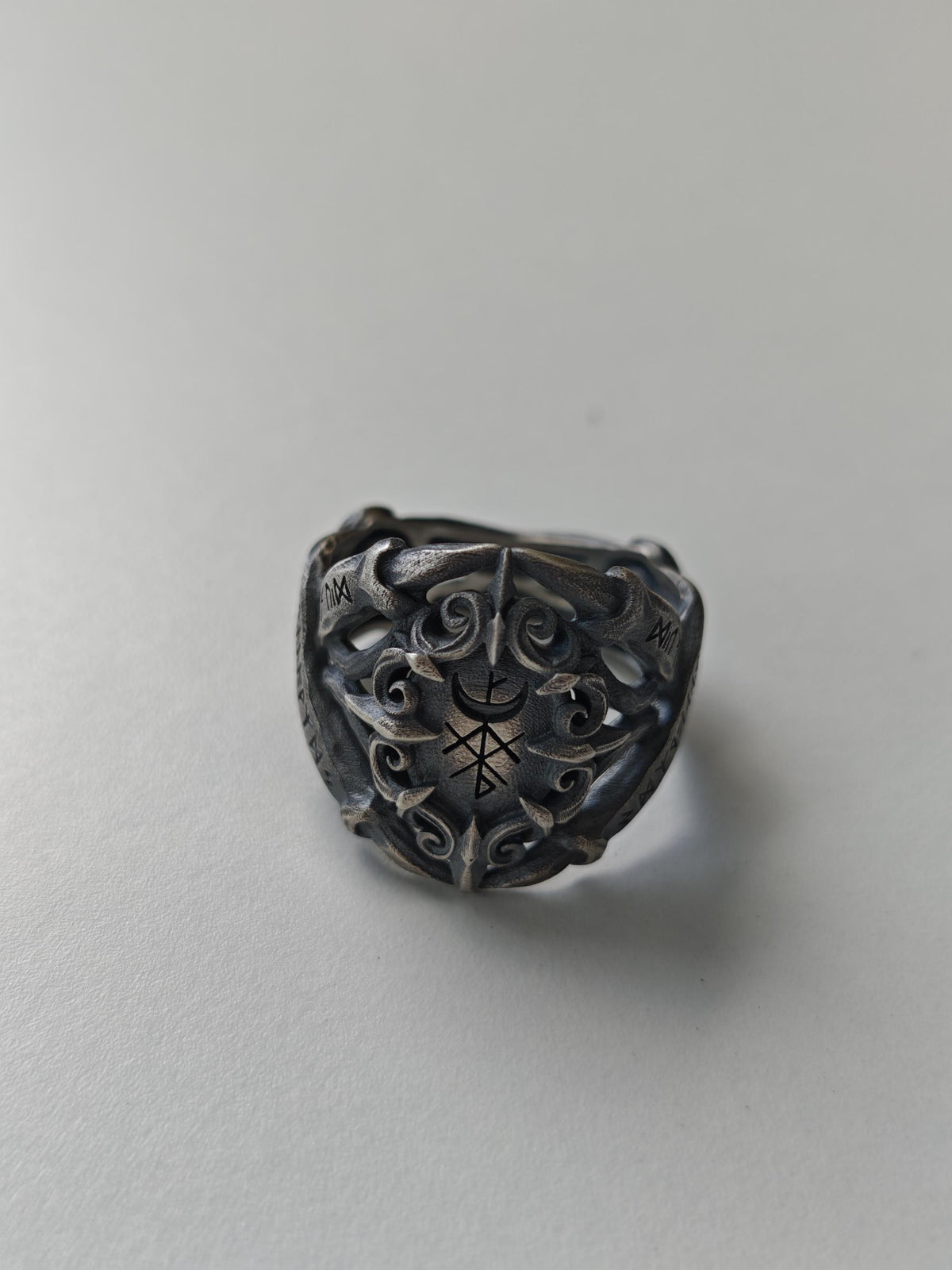 Viking Rune Ring - Viking Gothic Occult Bindrune Shield Intertwined Rune Band Ring, Silver Jewelry