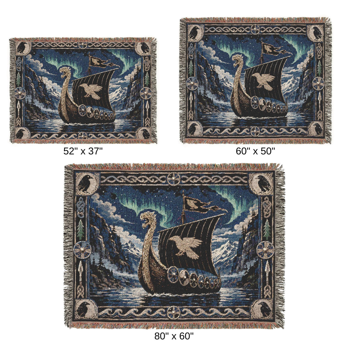 Viking Raven Blanket - Viking Longship Tapestry Wall Hanging Norse Raven Fjord Wall Art Large Wall