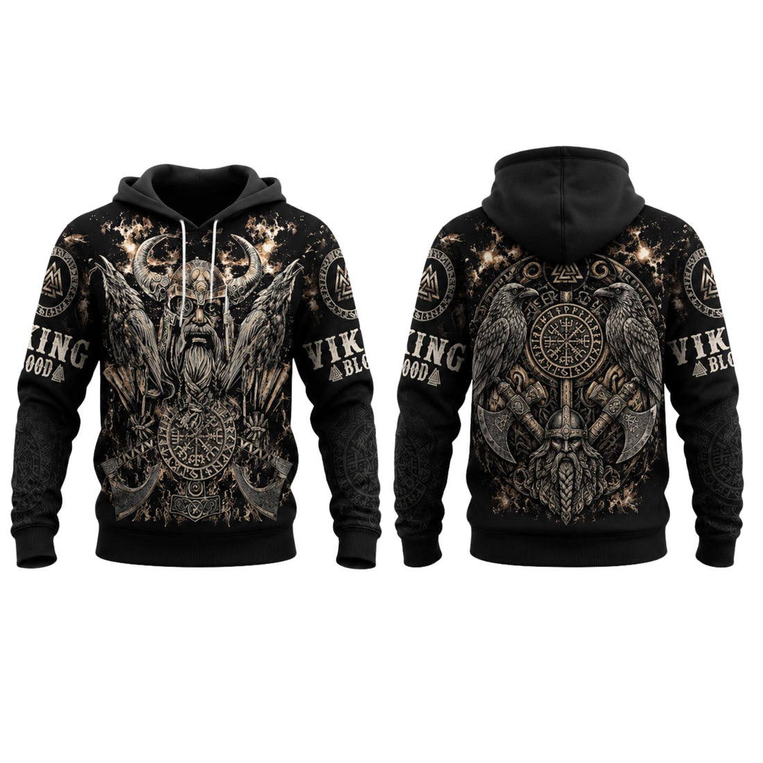 Viking Raven Hoodie - Viking Warrior Hoodie, Norse Raven Rune Pullover, Unisex Nordic Mythology
