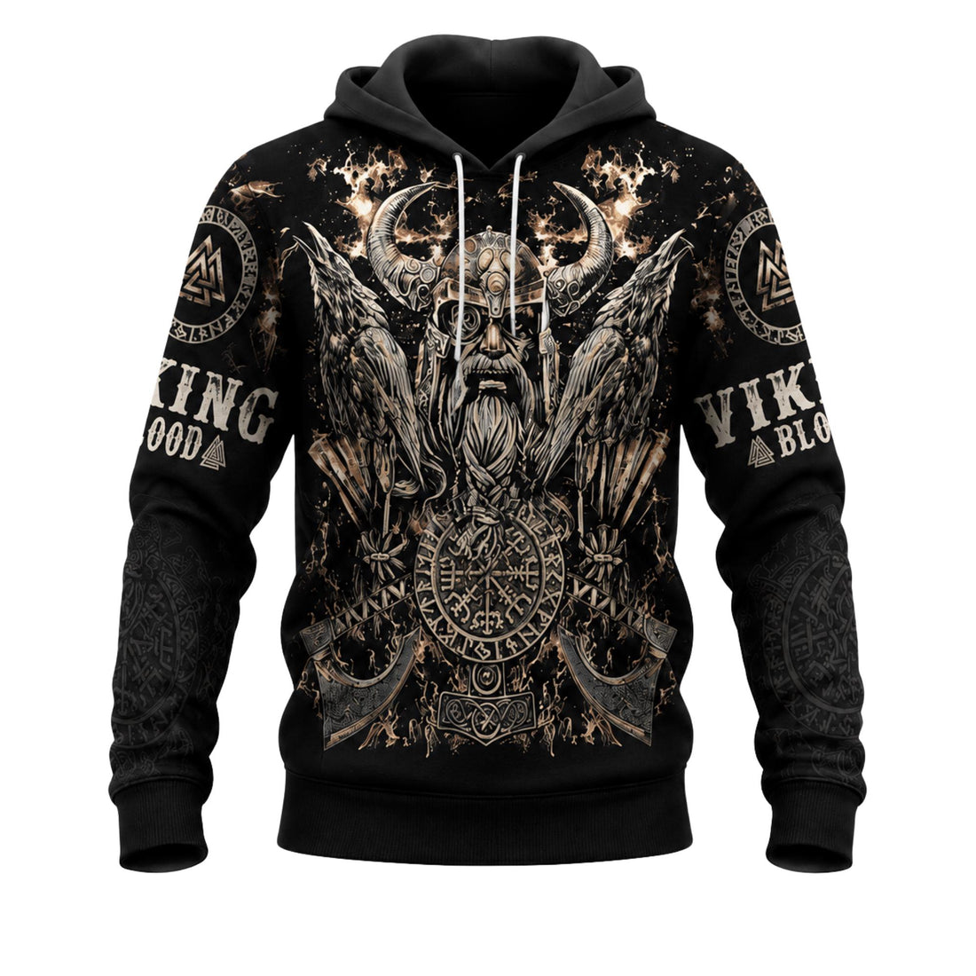 Viking Raven Hoodie - Viking Warrior Hoodie, Norse Raven Rune Pullover, Unisex Nordic Mythology