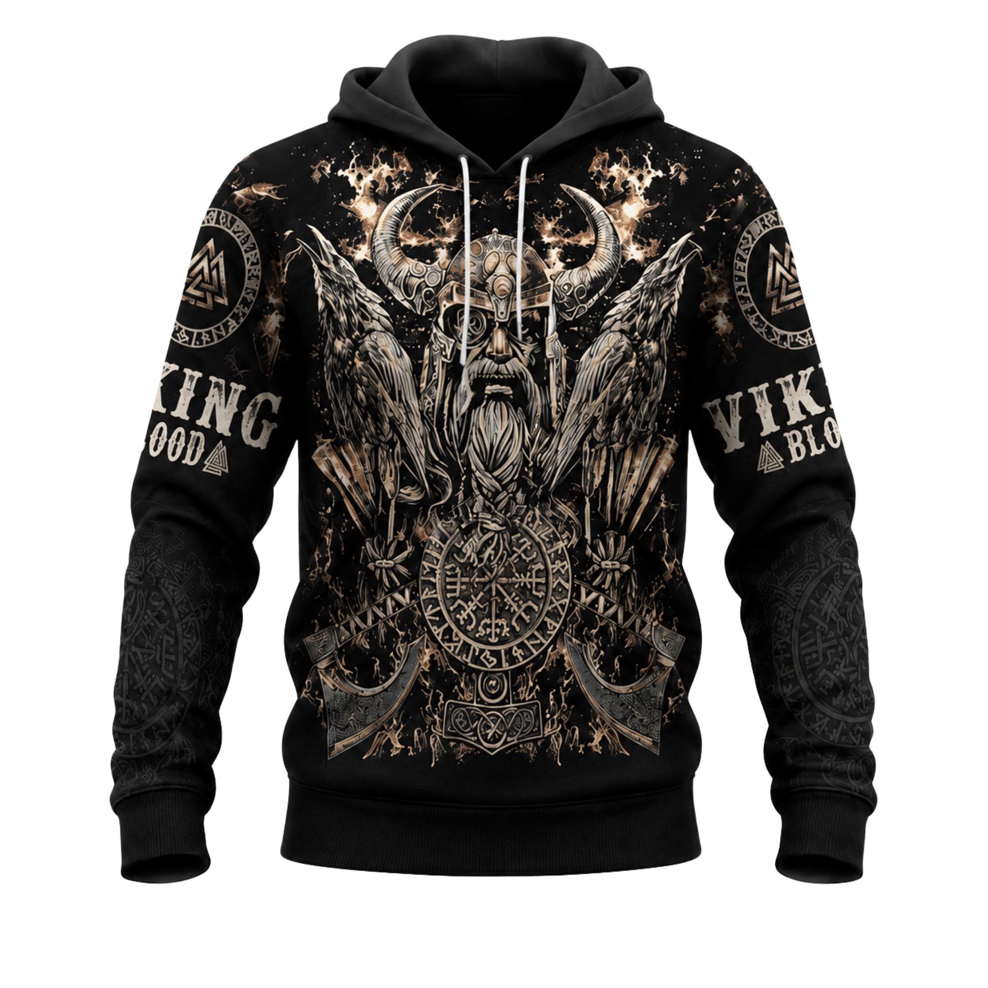 Viking Raven Hoodie - Viking Warrior Hoodie, Norse Raven Rune Pullover, Unisex Nordic Mythology