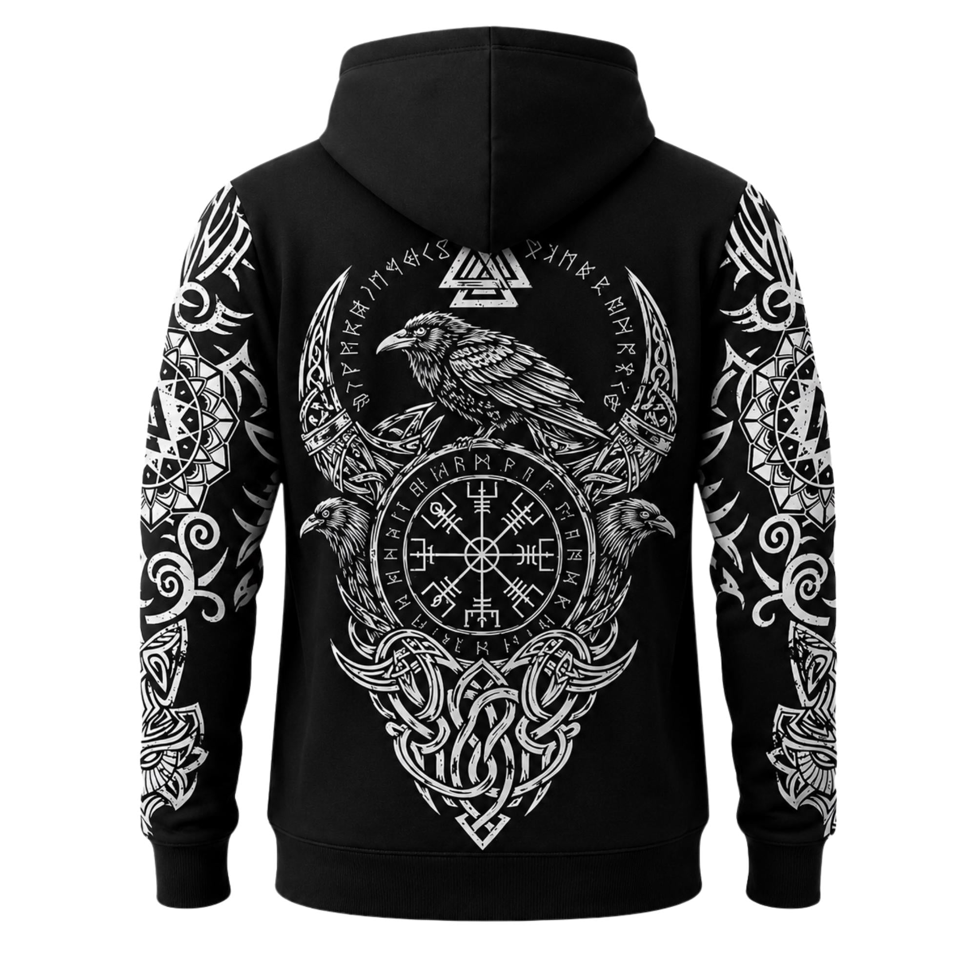 Viking Odin Hoodie - Viking Odin Raven Hoodie, Norse Mythology Valhalla Gift Pullover for Men and