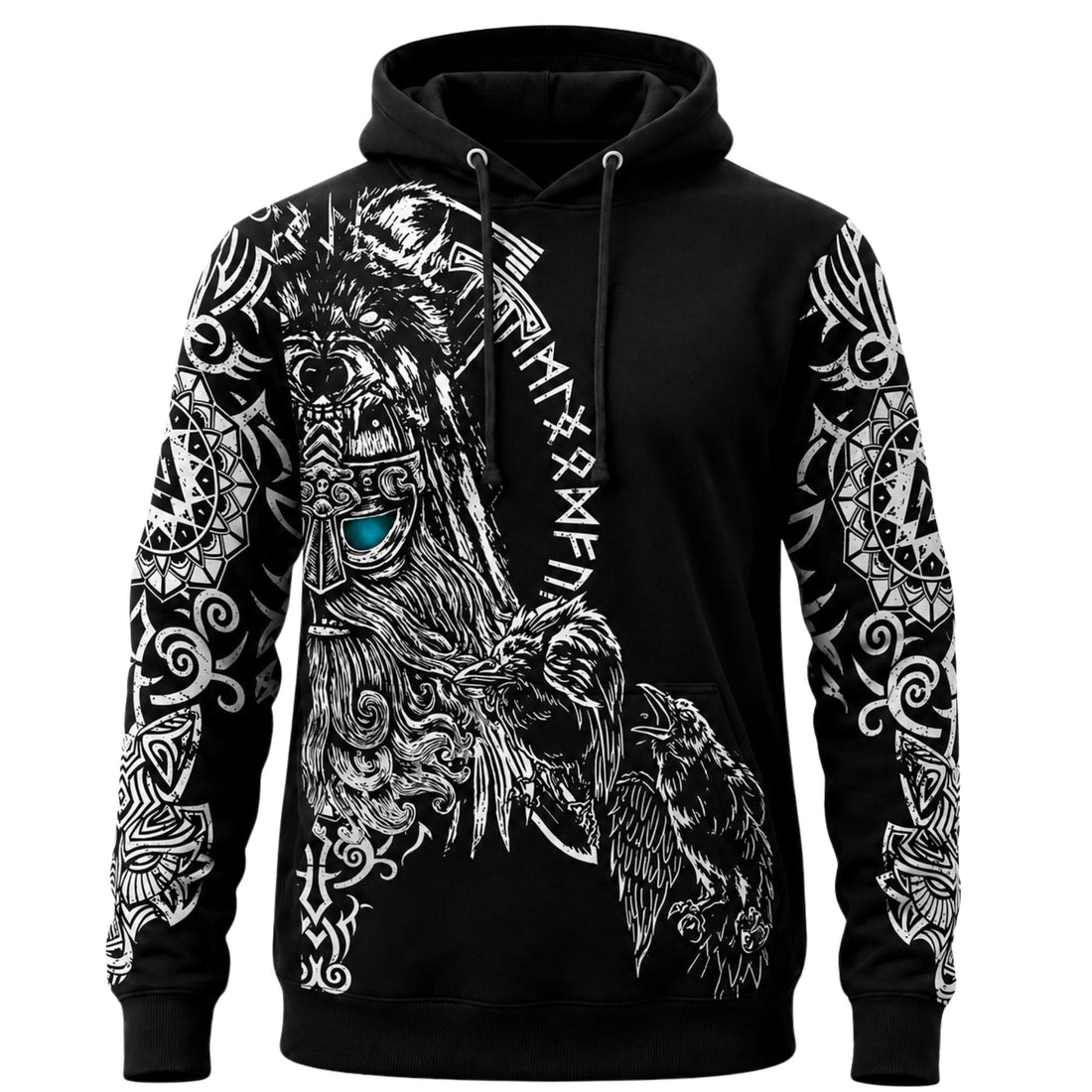 Viking Odin Hoodie - Viking Odin Raven Hoodie, Norse Mythology Valhalla Gift Pullover for Men and