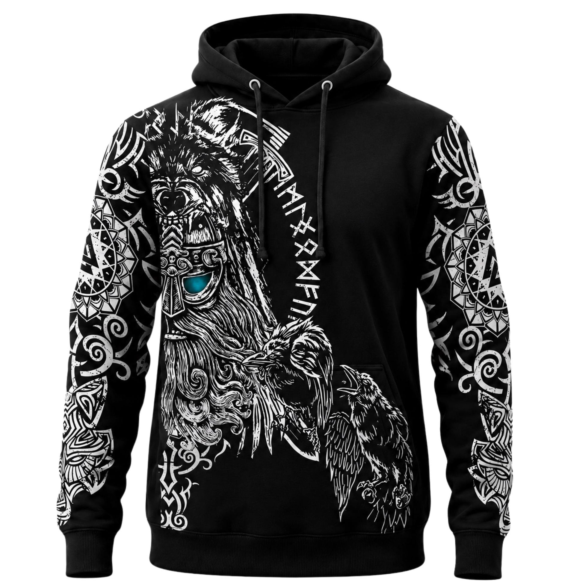Viking Odin Hoodie - Viking Odin Raven Hoodie, Norse Mythology Valhalla Gift Pullover for Men and
