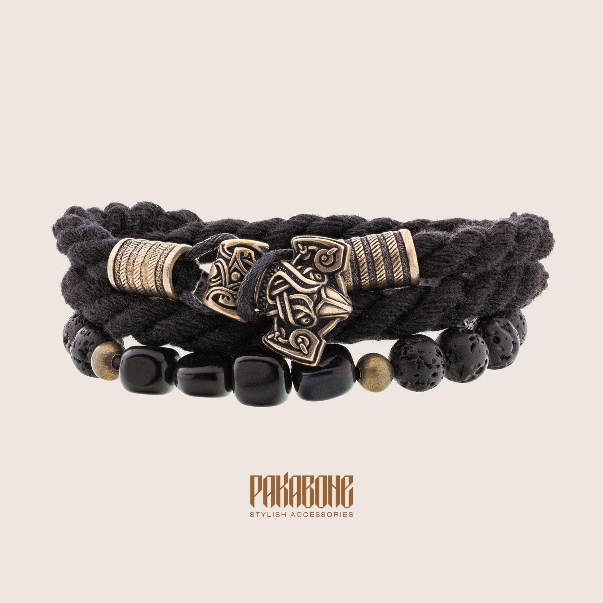 Viking Thor's Hammer Bracelet - Mjolnir Bracelet with Thor Hammer, Braided Viking Leather Bracelet
