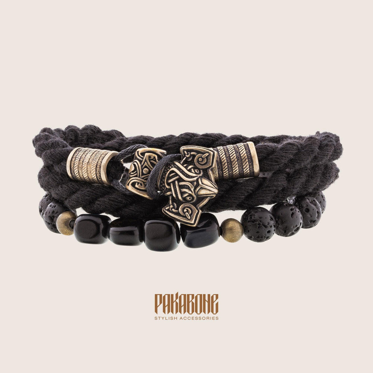 Viking Thor's Hammer Bracelet - Mjolnir Bracelet with Thor Hammer, Braided Viking Leather Bracelet