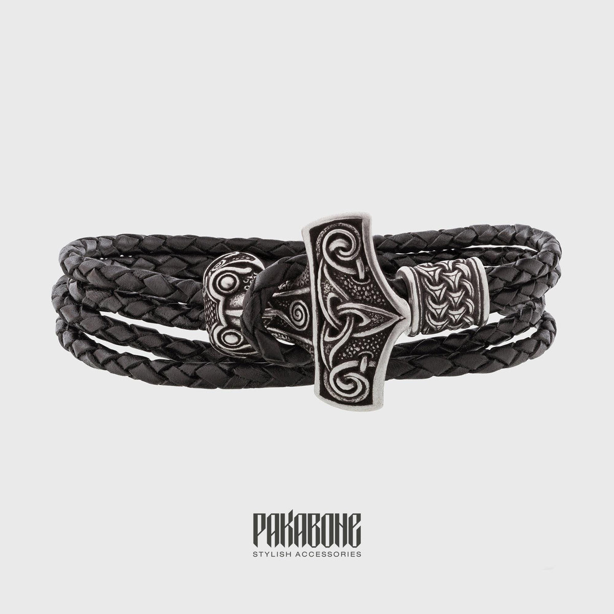 Viking Thor's Hammer Bracelet - Mjolnir Bracelet with Thor Hammer, Braided Viking Leather Bracelet