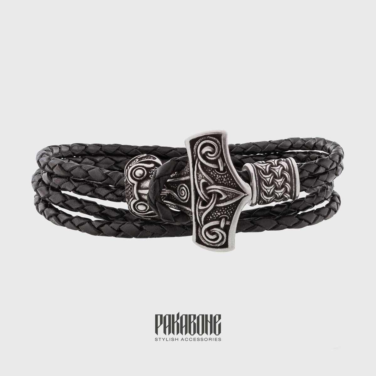 Viking Thor's Hammer Bracelet - Viking Leather Bracelet with Thor's Hammer Gift for Men and Women