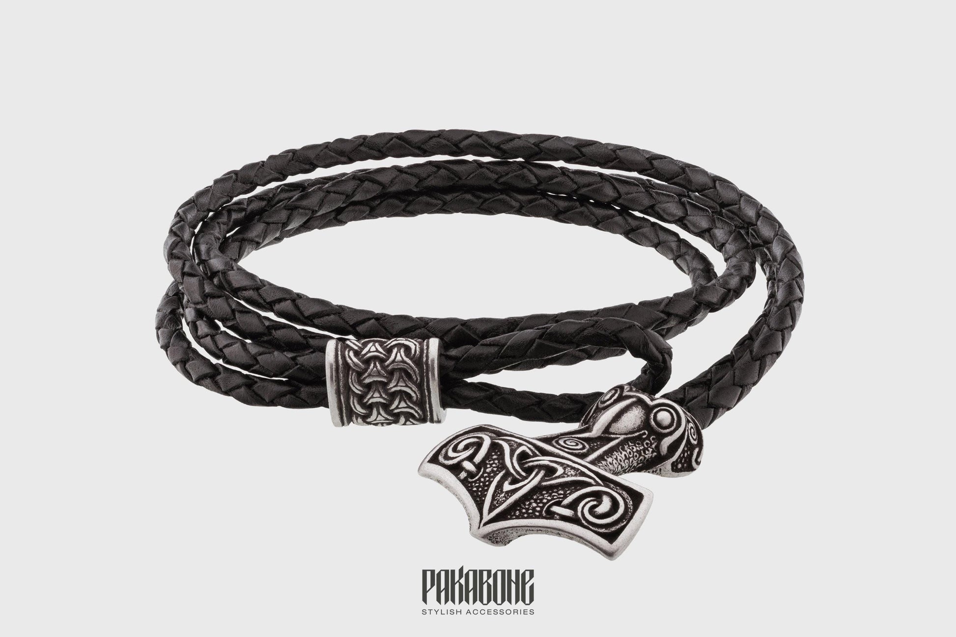 Viking Thor's Hammer Bracelet - Viking Leather Bracelet with Thor's Hammer Gift for Men and Women