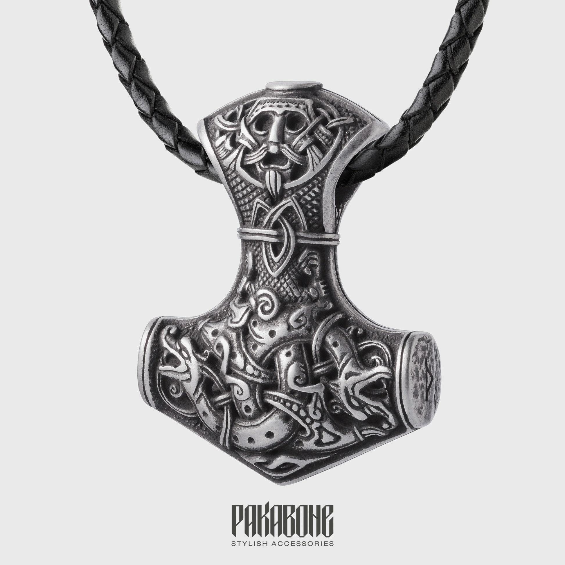 Viking Thor's Hammer Necklace - Viking Stainless Steel Hammer Pendant Necklace, Wolf Head Norse