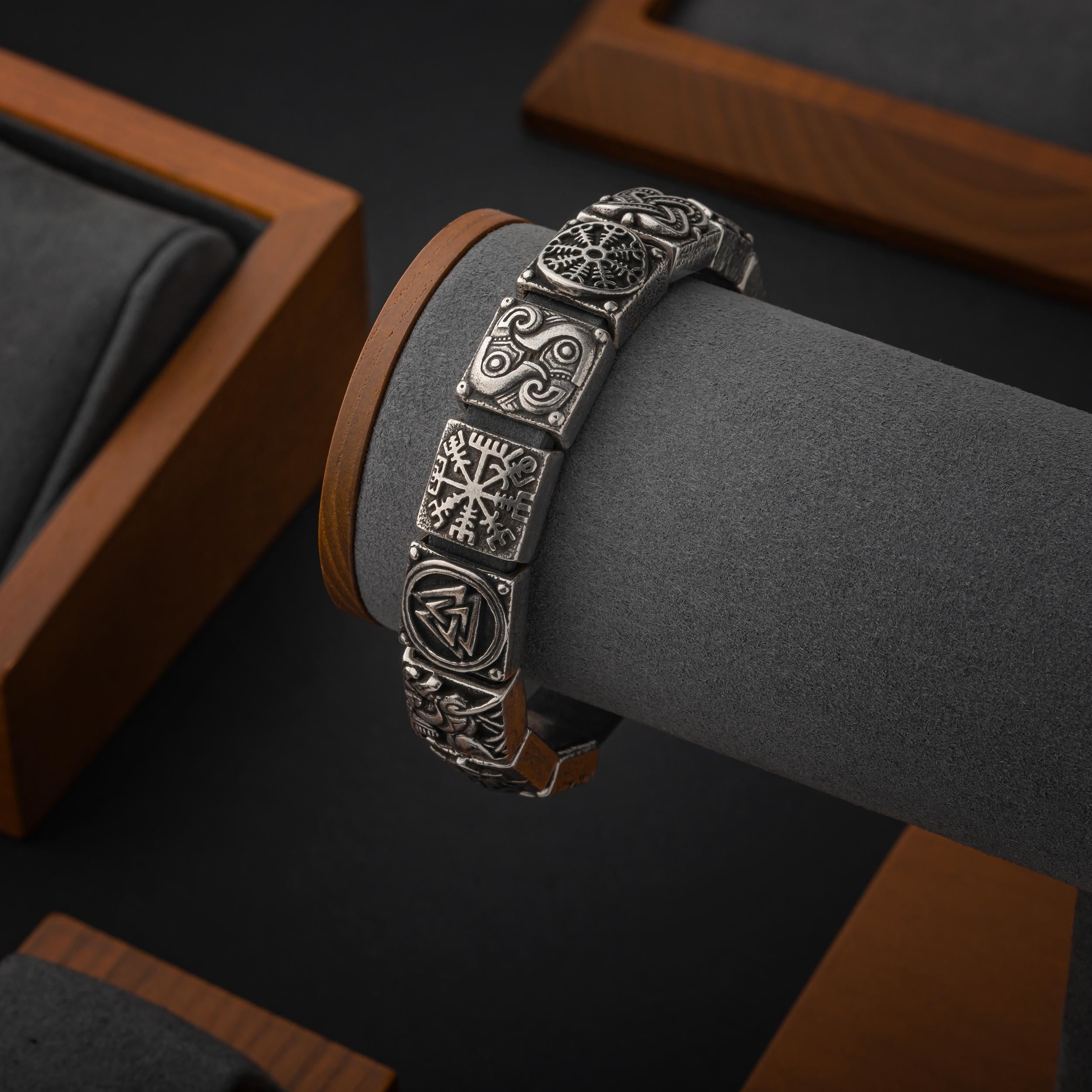 Viking Rune Necklace - Viking Rune Bracelet for Men, Norse Protection Leather Bracelet, Talisman