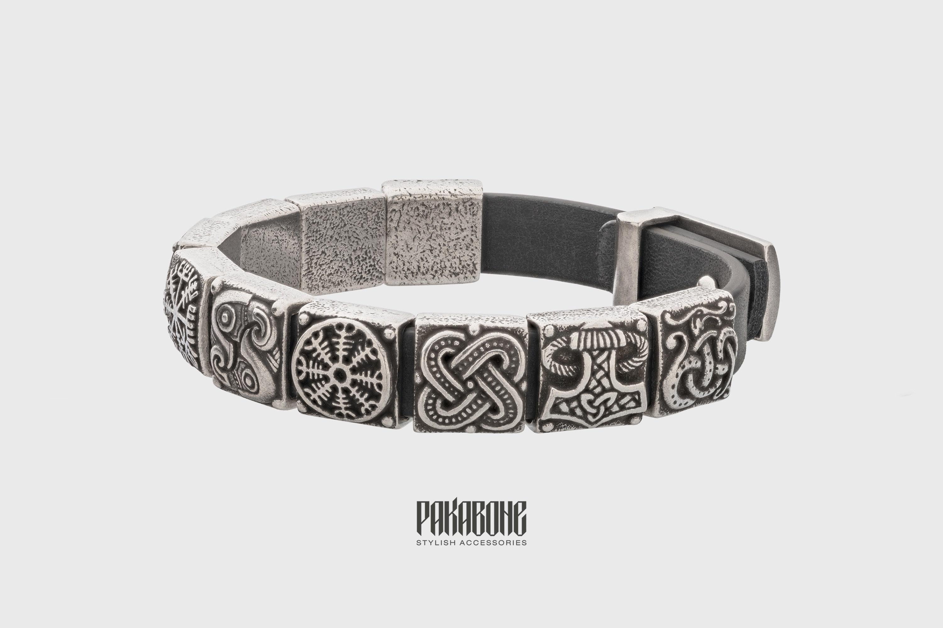 Viking Rune Necklace - Viking Rune Bracelet for Men, Norse Protection Leather Bracelet, Talisman