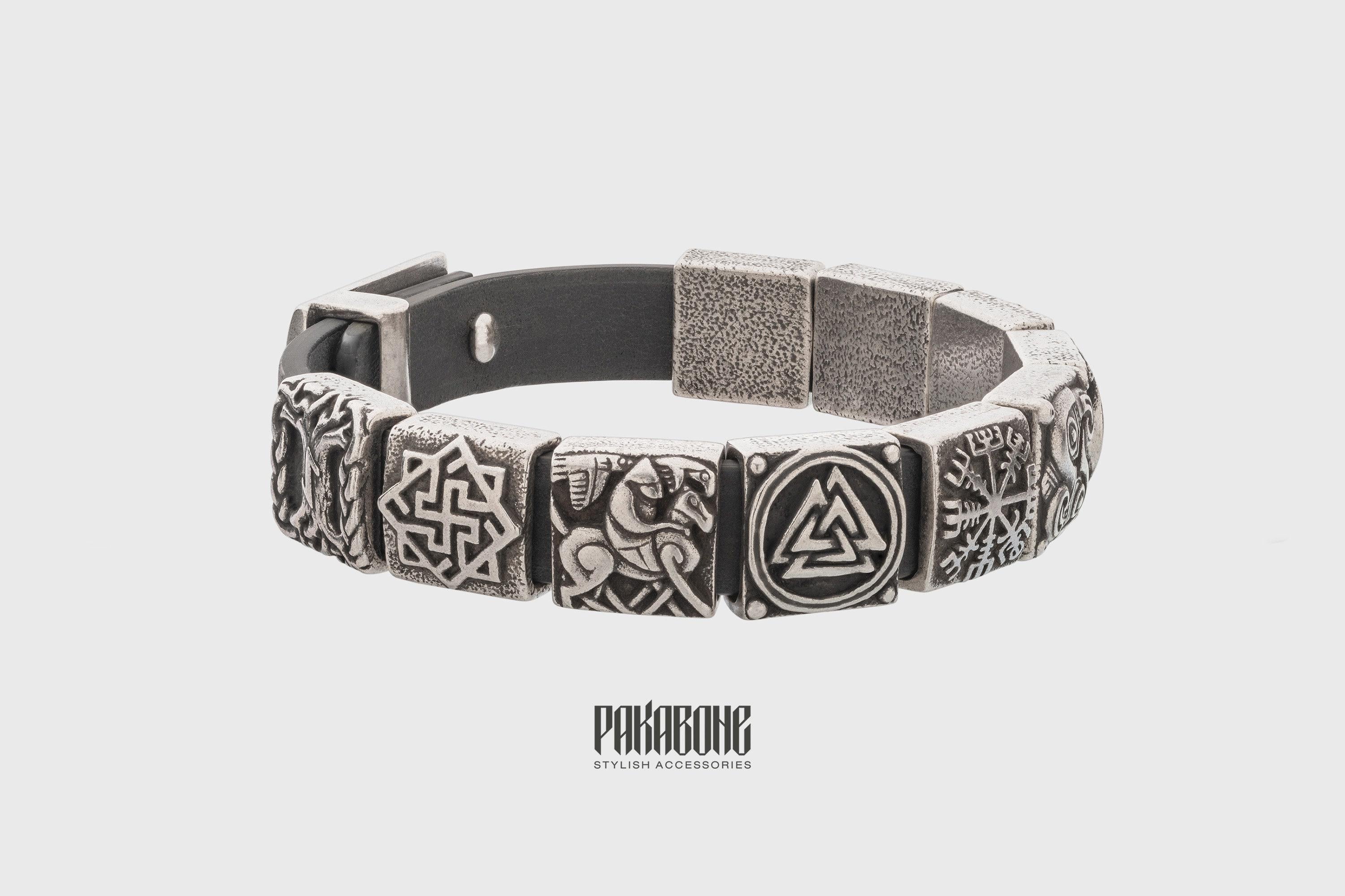 Viking Rune Necklace - Viking Rune Bracelet for Men, Norse Protection Leather Bracelet, Talisman