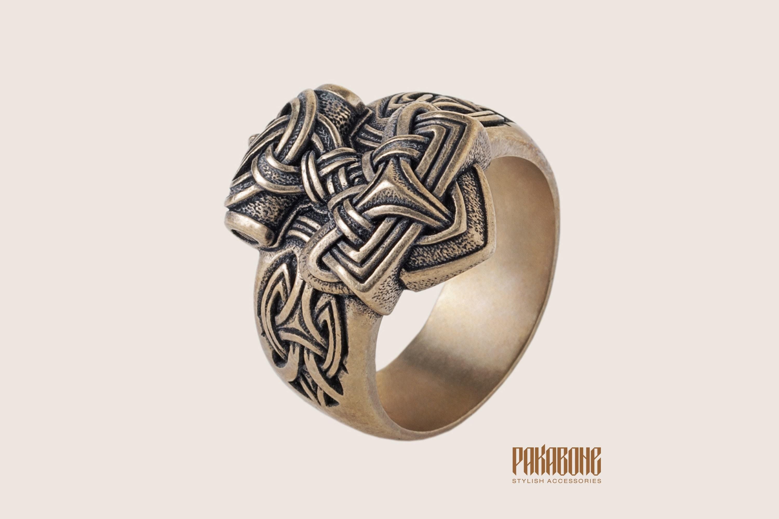Viking Thor's Hammer Ring - Viking Thor Hammer Axe Ring, Norse Warrior Sterling Silver Jewelry