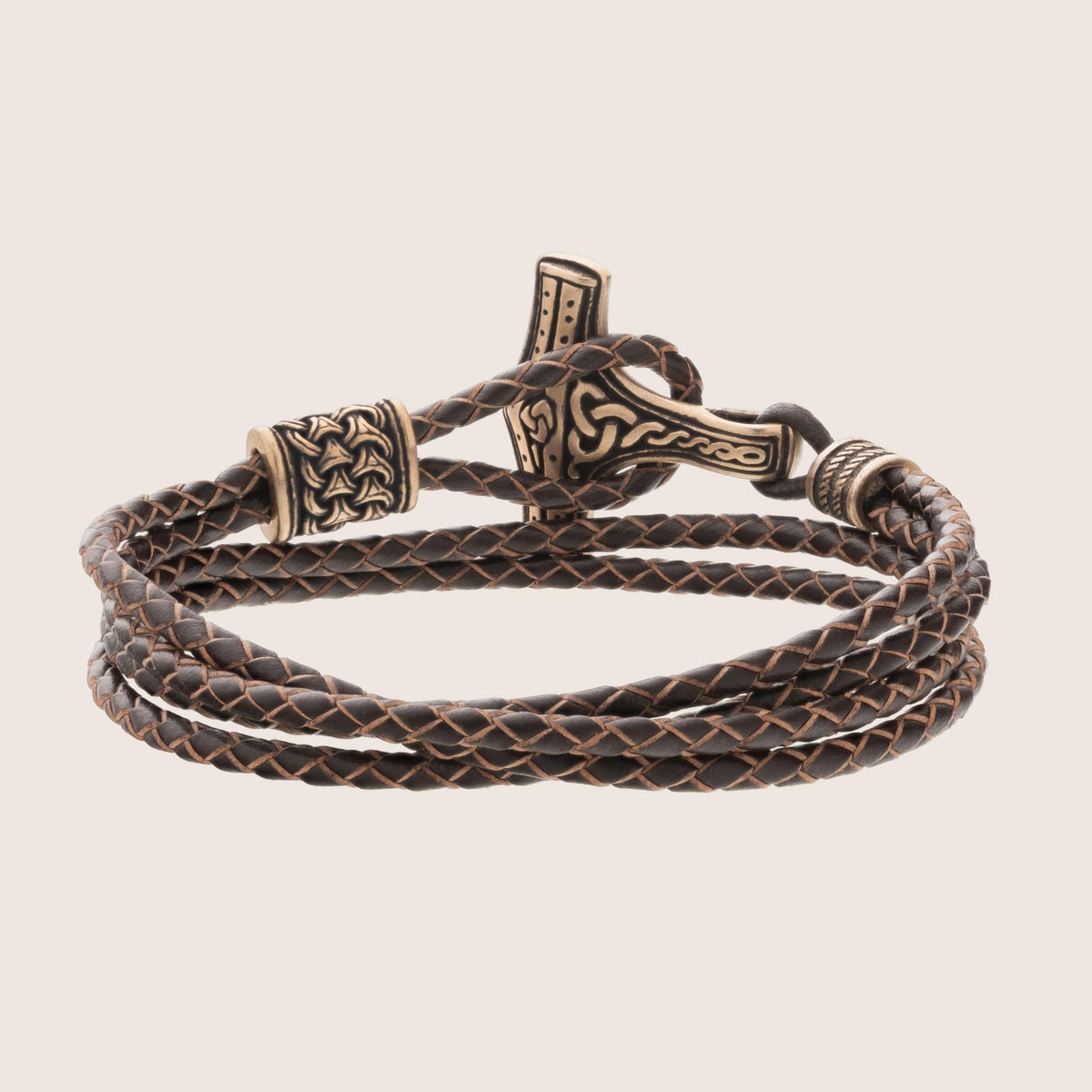 Viking Thor's Hammer Bracelet - Mjolnir Bracelet with Thor Hammer, Braided Viking Leather Bracelet