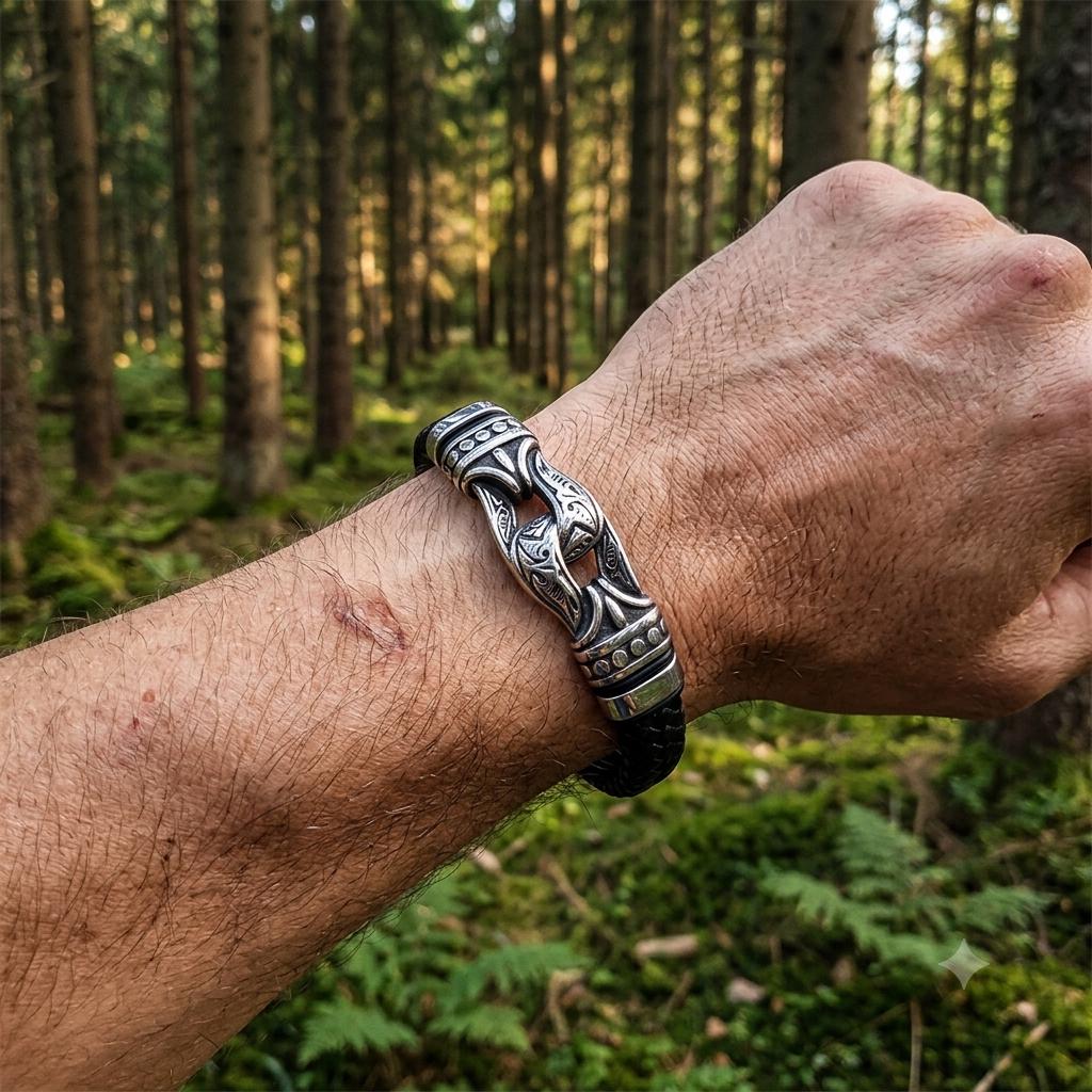Viking Thor's Hammer Bracelet - Mjolnir Bracelet with Thor Hammer, Braided Viking Leather Bracelet