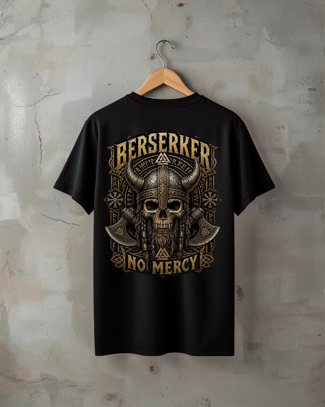 Viking T-Shirt - Berserker Skull Viking Helmet No Mercy T-shirt, Norse Warrior Design