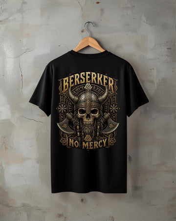 Viking T-Shirt - Berserker Skull Viking Helmet No Mercy T-shirt, Norse Warrior Design