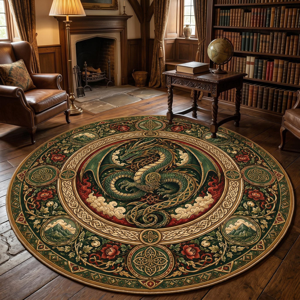 Viking Wolf Rug - Nordic Wolf Round Rug, Viking Wolf Area Rug, Celtic Knot Forest Decor, Mountain