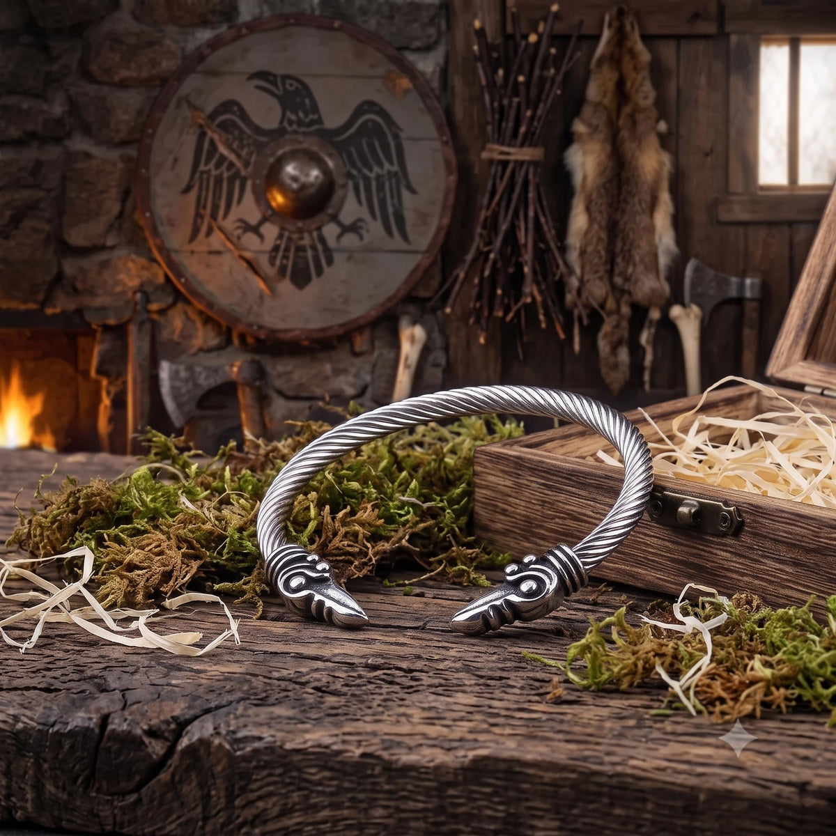 Viking Raven Bracelet for Men, Stainless Steel Norse Cuff Bracelet, Nordic Raven Wristband, Viking