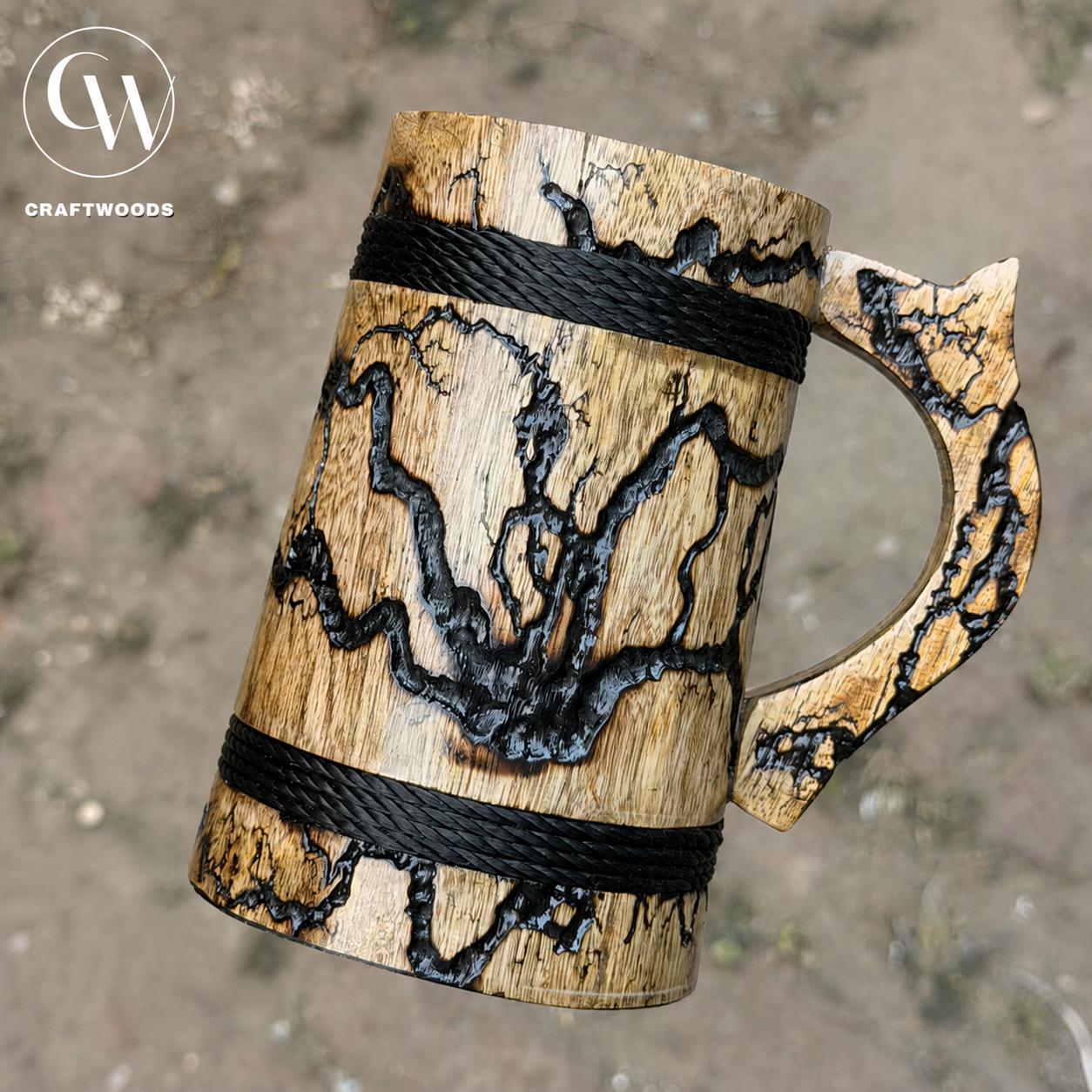 Viking Mug - Handcrafted Wooden Beer Mug: Rustic Viking Tankard with Stainless Steel Lining