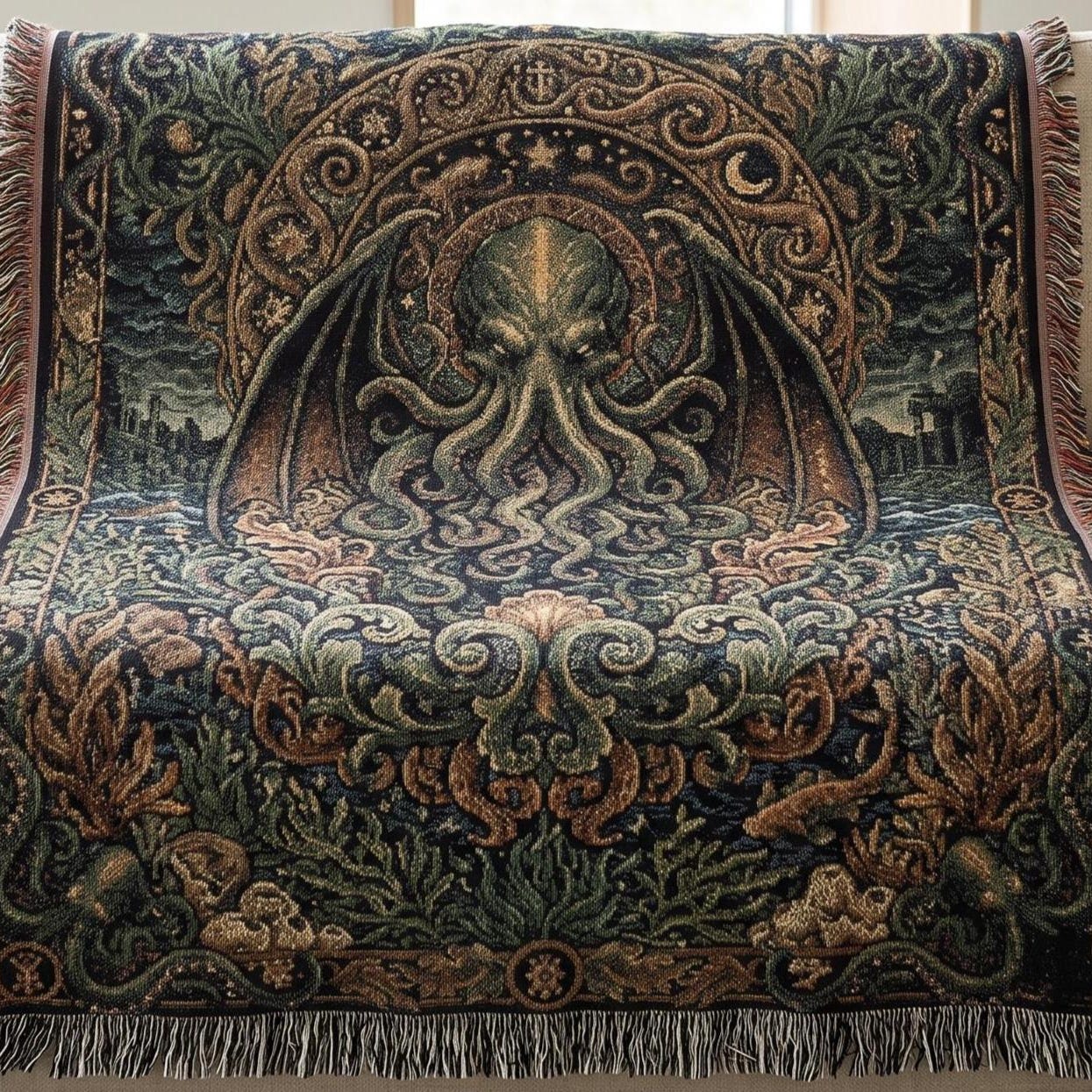 Viking Blanket - Epic Viking Warrior 100% Cotton Woven Blanket, Norse Mythology Home Decor Throw