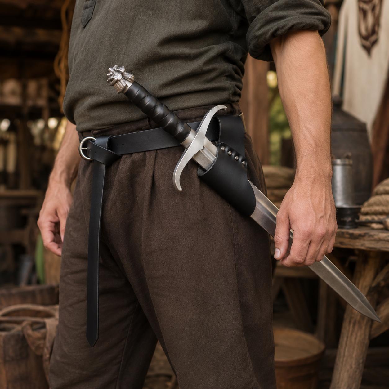 Viking Ring - Medieval Ring Belt, Black Faux Leather Renaissance Viking Cosplay Waist Belt, LARP