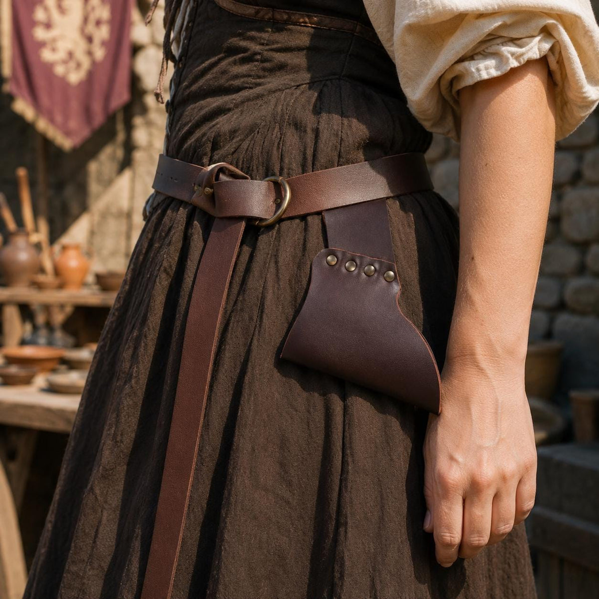 Viking Ring - Medieval Ring Belt, Black Faux Leather Renaissance Viking Cosplay Waist Belt, LARP