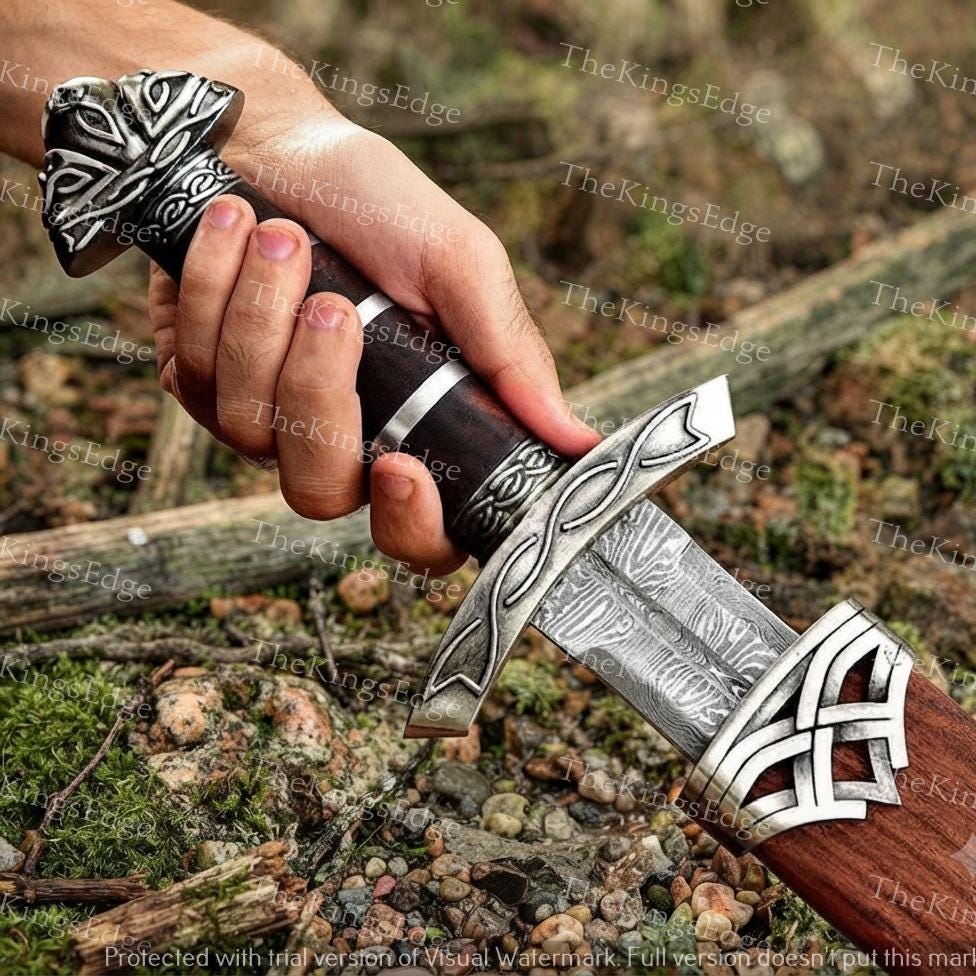 Viking Costume & LARP - Hand Crafted Northmen Damascus Steel Viking Sword, Custom Handmade Blade