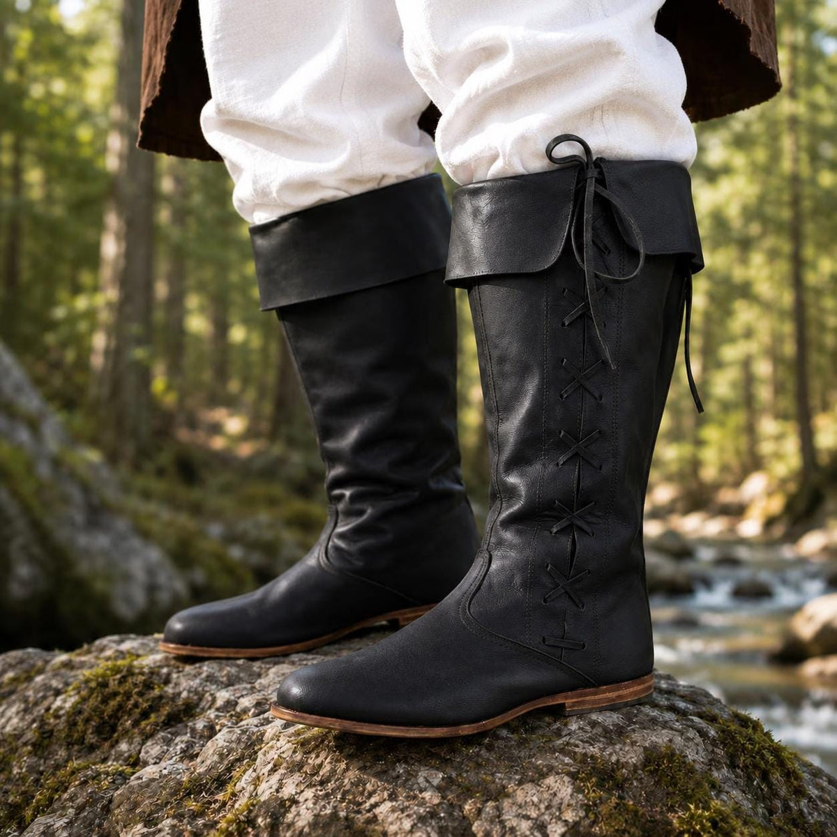 Viking Boots - Medieval Knee High Boots for Ren Faire, Viking LARP Boots, Renaissance Lace Up