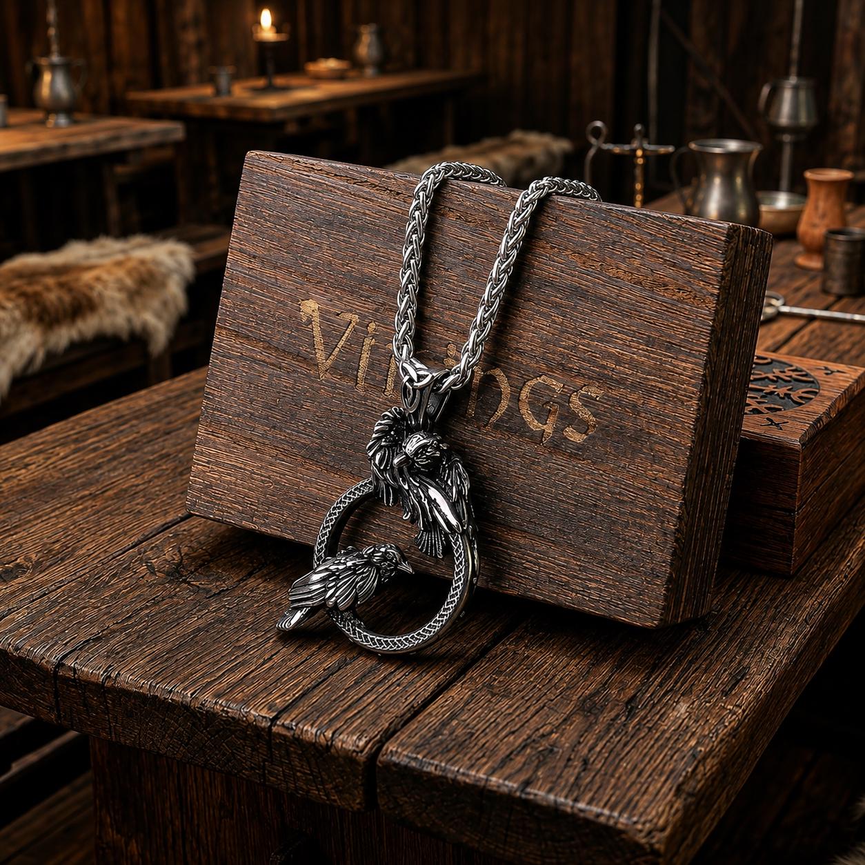 Viking Thor's Hammer Necklace - Men's Viking Wolf Head Thor's Hammer Necklace, Stainless Steel