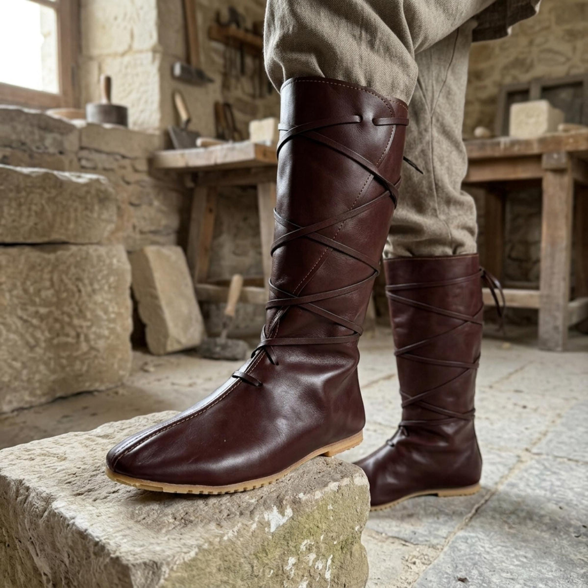 Viking Boots - Medieval Knee High Leather Boots – Renaissance Boots, LARP Footwear, Viking Boots