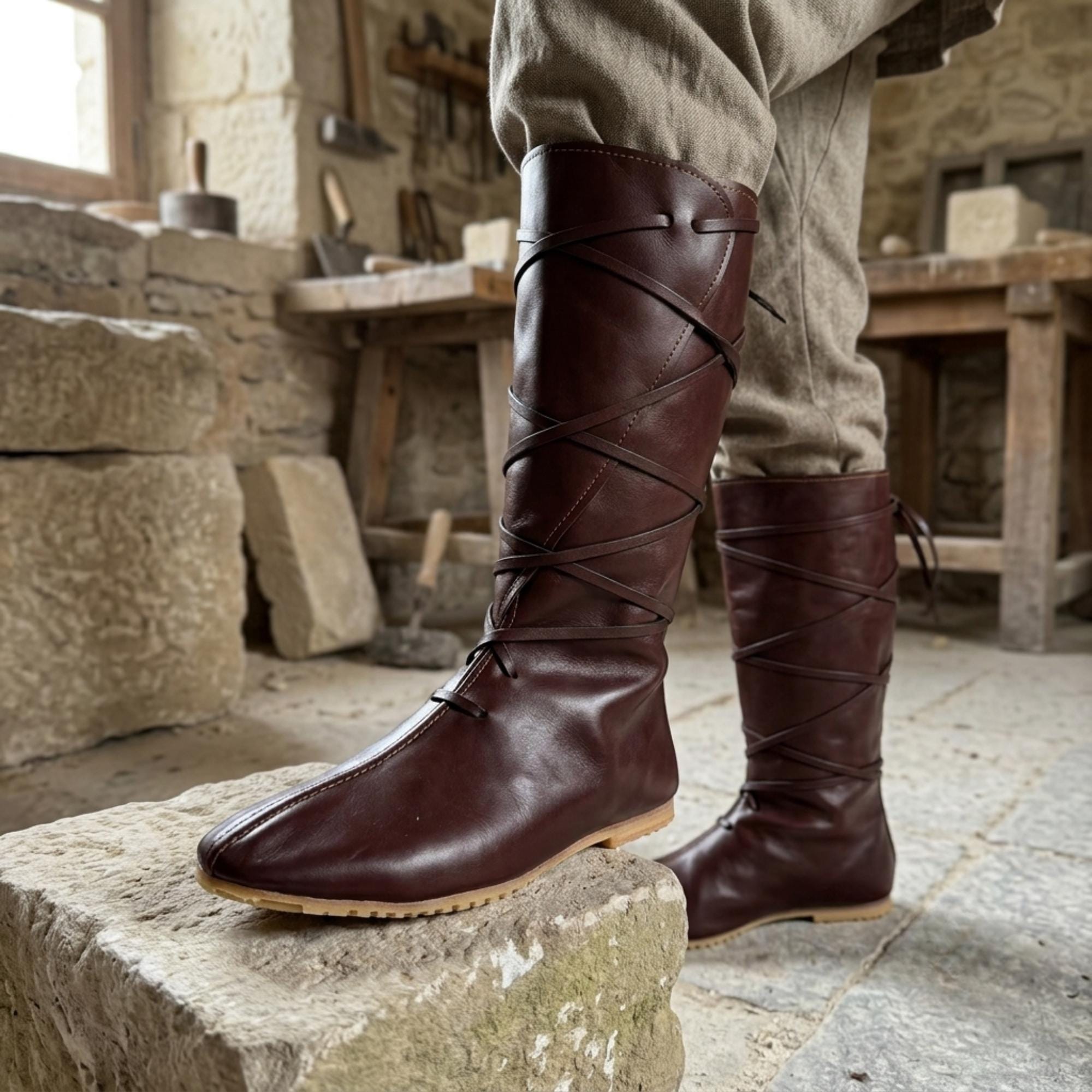 Viking Boots - Medieval Knee High Leather Boots – Renaissance Boots, LARP Footwear, Viking Boots